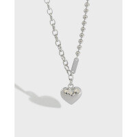 wholesale S925 Sterling Silver 309 Korean Version Ins Small and Unique Minimalist Design Heart Ballpoint Chain Internet-Famous Necklace for Women-Platinum 925 silver