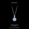 S925 Sterling Silver Aquamarine Moissanite Full-Diamond Necklace for Women-0-4