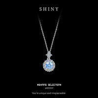 S925 Sterling Silver Aquamarine Moissanite Full-Diamond Necklace for Women-S925 sterling silver + 50 points royal blue moissanite