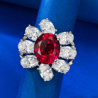 wholesale S925 Silver 10*12mm Oval Red Garnet Ring for Women, Fashionable Commuter Style, Live Stream Edition-R787 Red Gang No.7