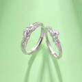 wholesale 925 Silver Clover Flower Couple Rings, Men and Women Matching Pair, Forest Style Minimalist and Elegant Matching Rings for 520 Valentine's Day Gift-0-5