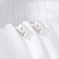wholesale 925 Sterling Silver Triangle Earrings for Women Korean Style Fashion Micro-Inlaid Zircon Shell Pearl V-Shaped Small Stud Earrings Wholesale-0-3