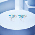 wholesale S925 silver Japanese pastoral-style dragonfly synthetic opal earrings, blue opal jewelry for women-0-2