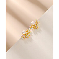 wholesale S925 Sterling Silver Freshwater Pearl Earrings for Women, 6-7mm Mochi Pearl Flower Earrings, Minimalist and Elegant-Freshwater Pearl Earrings in Gold with Plastic Earplugs  925 Silver