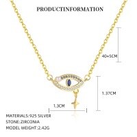 wholesale S925 Sterling Silver Women's Four-pointed Star Fringe Pearl Evil Eye Necklace Cross-border Wholesale-YA0480_White Zirconium/Spine 120#/Spine 113#/Foam Beads_18K Yellow Plated&gt;925 Silver