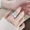 wholesale S925 Sterling Silver Trendy Cross-border INS Minimalist Line Texture Geometric Open Ring Versatile Band-0-0
