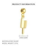 wholesale S925 Sterling Silver Minimalist Versatile Vacation Style Zircon Necklace For Women, Unique High-end Diy Jewelry Pendant-Ice Cream-A4260_18K Yellow Plated_Single Pendant 925 Silver