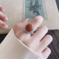wholesale S925 Sterling Silver Vintage Antique Craft Floral Accent Southern Red Agate Ring Luxury Elegant Band-0-0