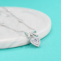 wholesale S925 Sterling Silver New Style Moissanite Diamond Necklace for Women, Minimalist and Fashionable Bow Choker, Exquisite and Elegant Heart Pendant-80 points (Moissanite) necklace 925 silver