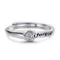 wholesale S925 Sterling Silver Love Heart Diamond Couple Rings Pair, Open-Ended Unisex Wedding Bands with Simulated Diamond Engraving-0-2