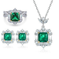 wholesale S925 Sterling Silver High-End Colored Gemstone Jewelry Set with a Designer Touch, Opulent Emerald Necklace, and Earrings Featuring a Sense of Luxury and Sophistication-Ring TL-526 + Earrings TLED139 + Necklace TLXL176  US Size 5#