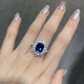 wholesale S925 silver high-end ring with Yuntong Jewelry's new elegant 55-carat lab-grown sapphire cushion-cut jewelry set-0-4