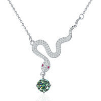 925 Sterling Silver 1ct Moissanite Snake Pendant Necklace, Cross-border New-1-carat green moissanite