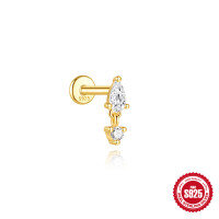 wholesale S925 Sterling Silver Love Marquise Diamond Fringe Flat Thread Ear Cartilage Stud-Single gold #11