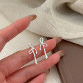 wholesale S925 Sterling Silver Simple and Light Luxury Bow Earrings for Women, Korean Summer Ins Trendy Versatile High-end Earrings-0-1