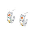 wholesale S925 Sterling Silver French-style Light Luxury Earrings with Inlaid Color Zircon, Women's Versatile Small Design Hollow Geometric Minimalist-0-6