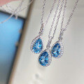 wholesale S925 Sterling Silver Red Elk Entire Body Sea Blue Pendant Waterdrop Necklace Light Luxury Daily Versatile Collarbone Chain for Women-0-0