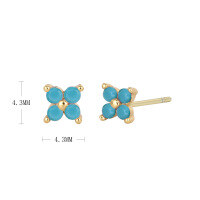 wholesale 925 Sterling Silver Zircon Flower Star Stud Earrings for women-925 silver plated with gold-blue pine 925 silver