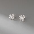 wholesale 999 Silver Dainty Hollow Filigree Screw Ear Bone Piercing Hollow Bow Threaded Ear Stud M05609-0-2