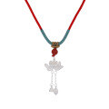 wholesale 990 Sterling Silver Lotus Necklace for Women, Light Luxury Niche Popular Vintage Style Two-Life Joy Pendant with Tassel Braided Cord Sweater Chain-0-4