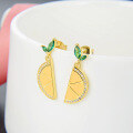 wholesale S925 Sterling Silver Diamond-Encrusted Lemon Slice Earrings for Women, Sweet and Fresh Style-0-2