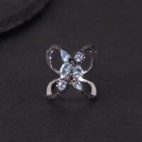 wholesale S925 silver butterfly-shaped original design natural topaz ring with inlaid amethyst, dark gothic style couple rings-Natural Sky Blue Topaz Ring  US Size 7 (Domestic Size 15)
