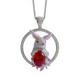 wholesale Metal material first: Zhuozhifan Jewelry Seasonal New Original Rabbit Pendant 10*14 Pigeon Blood Red High Carbon Diamond Full Diamond Necklace-0-4