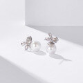 wholesale S925 Sterling Silver Elegant and Fresh Leaf Pearl Earrings with Diamond, Zircon, and Shell Pearl for Women Wholesale-0-3