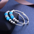 wholesale 990 Sterling Silver Cat's Eye Stone Round Bead Adjustable Bracelet for Girls, Korean and Japanese Style-0-5