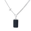 wholesale S925 Sterling Silver Retro Minimalist Distressed Chain Square Pendant Epoxy Black Surface English Trendy Choker Necklace-0-4