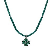 wholesale S925 Sterling Silver High-end INS Style Women's Necklace, Lucky Four-Leaf Clover with Zirconia Bead Design, Exquisite and Fashionable Necklace-Green DY190991-SW-GN>925 silver