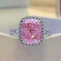 wholesale 925 Silver New Pink 8*10 Fat Rectangular Sparkling Ice-Cut Pigeon Egg Style Women's Ring-Pink>No. 5