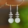 wholesale 925 Sterling Silver with Certificate New Chinese Style Inlaid Hetian Jade Earrings, Ancient Octagonal Pavilion Natural Jade Ear Drops-0-1