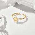 wholesale S925 silver gold-plated vintage style four-leaf clover white mother-of-pearl twisted wire ring, Dunli Jewelry 22 summer new collection-0-3