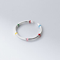 wholesale 925 Sterling Silver Dopamine Enamel Rainbow Irregular Bamboo Joint Ring Minimalist Adjustable Opening Ring R02775-S925 silver ring Adjustable opening