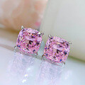 wholesale S925 Silver New High Carbon Diamond Stud Earrings 10*10 Simulated Pink Diamond Earrings for WomenIns Style-0-2