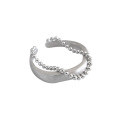 wholesale S925 Sterling Silver Korean Version Ins Minimalist Design Textured Cold Tone Beaded Chain Brushed Double Layer Open Adjustable Ring for Women-0-5