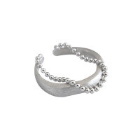 wholesale S925 Sterling Silver Korean Version Ins Minimalist Design Textured Cold Tone Beaded Chain Brushed Double Layer Open Adjustable Ring for Women-Platinum [No. 14/Adjustable] Opening adjustable