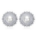 wholesale 925 Silver Floral Pearl Earrings 2023, 12mm Shell Pearl Earrings for Women with Ear Clips-0-5