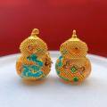 wholesale S925 pure silver antique gold fine craftsmanship enamel Pi Xiu gourd pendant filigree openwork necklace pendant, Chinese trendy new Chinese style-0-0