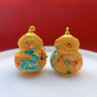 wholesale S925 pure silver antique gold fine craftsmanship enamel Pi Xiu gourd pendant filigree openwork necklace pendant, Chinese trendy new Chinese style-One Yuanbao auspicious cloud gourd