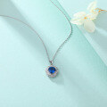 wholesale 925 Sterling Silver European and American Fashion Sapphire Pendant Blue Zircon Necklace for Women, Small and Exquisite High-End Ins Collarbone Chain Wholesale-0-3