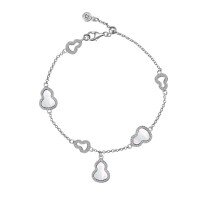 wholesale 925 Sterling Silver Classic Retro Women's Bracelet with Luxury Zircon Bezel-Set Pendant Featuring Shell Pearl and Agate in Gourd Design-Platinum DY150394-SW-WH 925 Silver