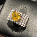 wholesale S925 sterling silver jewelry yellow diamond heart full diamond ring, same as Xiaohongshu, live stream women's heart yellow diamond ring-0-1