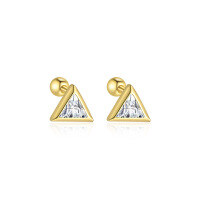 wholesale S925 Sterling Silver Geometric Square Luxury Sparkling Zircon Earrings For Women,。-E5092-Gold/Pair 925 Silver
