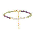 wholesale 14K Gold, S925 Sterling Silver, Natural Amethyst, Peridot, and Freshwater Pearl Bracelet-0-5