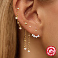 wholesale S925 Sterling Silver Opal Earrings with Chain Tassel, Star Earrings in Korean Style Minimalist Design-0-2