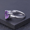 wholesale S925 Silver Inlaid Natural Amethyst Heart Gemstone Ring, Luxurious and High-End-0-3