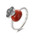 wholesale S925 Sterling Silver Vintage Auspicious Cloud Coin Inlaid with Southern Red Agate Ring, Literary Chinese Style Index Finger Ring-0-4