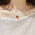 wholesale S925 Sterling Silver Four-Leaf Clover Red Agate Necklace Women's Choker Pendant with Design Sense Luxury Niche Versatile Dropshipping-0-2